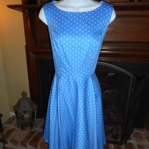 NWOT Light blue polka dot vintage style dress, M